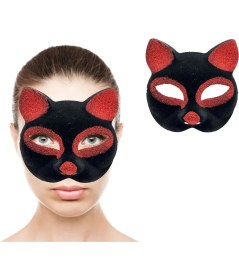 Resim Siyah Renk Kırmızı Simli Süet Kaplama Kedi Maskesi 18X14 cm 