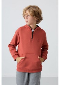 Resim Tommylife Tommy Life Kiremit Pamuklu Kalın İçi Tüylü Yumuşak Dokulu Standart Fit Nakışlı Erkek Çocuk Sweatshirt - 11244 Kiremit 