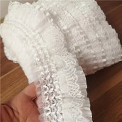 Resim Lüks Dantel Nakış Kurdele, 7cm Genişlik, Esnek Büzgülü Kenar, Beyaz ve Siyah, Dikiş Kendin Yap Yaka/Giyim/Etek/Başlık/Şapka Süslemeleri, Dekoratif Esnek Kenar Detayları 