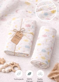 Resim KRN MODA Çok Amaçlı Müslin Örtü, Müslin Bebek Battaniyesi, %100 Pamuk Müslin Bez,80*90 Cm 