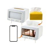 Resim Kosona Retro Tv Desenli Çift Fonksiyonlu Peçete Tutucu İle Telefon Tutucu - Ev Ve Ofis İçin Pratik Dekor Aksesuarı Beyaz 