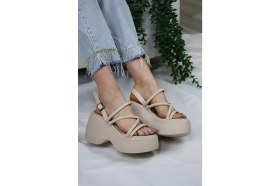 Resim Asmi Shoes KADIN PARİS KALIN TABAN 9 CM ORTOPEDİK SANDALET Bej 