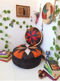 Resim Ottoman Pouffe El Yapımı Hakiki Kuzu Deri Iskandinav Bahçe Balkon Bungalov Puf Yer Minderi Ikili 60ve40cm(DOLGUSUZ) 