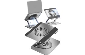 Resim TechnoStation Laptop Standı Alüminyum Soğutmalı Mıknatıslı Harici Fanlı 360 Derece Döner Ayarlı Ergonomik Stand 