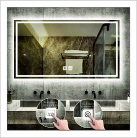 Resim DNR Mirror 75x105 Cm Beyaz Ledli Tasarım Kumlamalı Dokunmatik Tuşlu Buğu Önleyicili Banyo Aynası Makyaj Aynası 