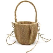 Resim Mufunye Düğün Çiçek Kız Sepeti Vintage Rustik Stil Fiyonk Çift Ahşap Kalp Tasarım Çuval Bezi Hessen Düğün Çiçek Sepeti 