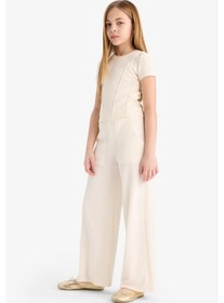 Resim DeFacto Kız Çocuk Wide Leg Geniş Bol Paça Beli Lastikli Eşofman Altı C1180A825SMER98 Ekru 