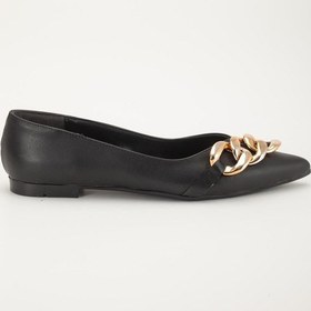 Resim Kadın Babet Siyah Cilt Zincir Detaylı Sivri Kalıp-4022 Siyah 