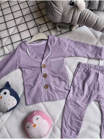 Resim Çizgili Düğmeli Çocuk Pijama Takımı 21432423123 