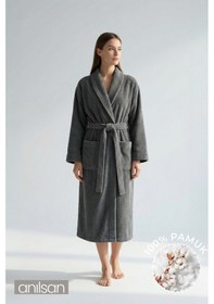 Resim %100 Pamuk Unisex Antrasit Bornoz - Şalyaka Otel Bornozu, Spa Için Ideal, Günlük Kullanıma Uygun Antrasit 