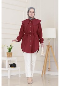 Resim Sevitli Beli Bağcık Detaylı Geniş Yaka Tunik-bordo-4989 Bordo 
