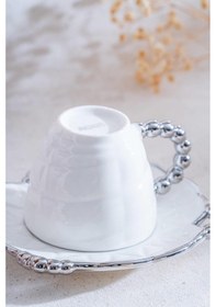 Resim Acar Daisy 6 Kişilik Kahve Fincanı Takımı - 90 Ml Beyaz - Gümüş 