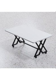 Resim Makbulce Reyyan Orta Sehpa Siyah Metal Ayak Tekerlekli Beyaz 