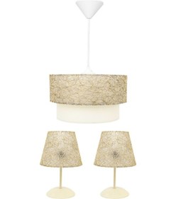 Resim D-Light İpli Yatak Odası Abajur Ve Avize Seti Altın 