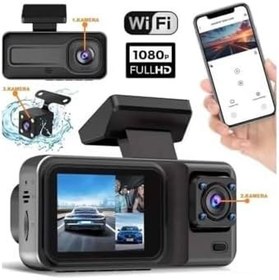 Resim H98 Full Hd 1080P Wi-fi Full Hd 3 Kameralı Araç Içi Kamera Araba Güvenlik Kamerası Gece Görüşü Ön Geri iç Kayıt IR LED 