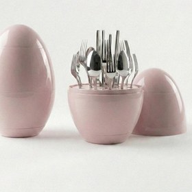 Resim Onon Assos 6 Kişilik 24 Parça Pembe Yumurta Standlı Çatal Kaşık Bıçak Takımı 