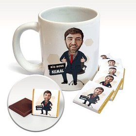 Resim Büyük Patron Karikatürlü Kupa ve Çikolata 