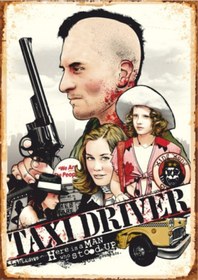 Resim Taxi Driver Retro Ahşap Tablo - Travis Bickle Ve Kült Film Temalı Tasarım 