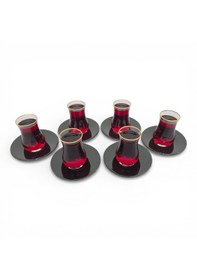 Resim Sudedi Home Altın Yaldızlı Çay Bardağı Seti Siyah Tabaklı 6 Lı Cam Çay Takımı Siyah 