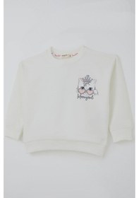 Resim Breeze Kız Çocuk Sweatshirt Minik Taçlı Kedi Prenses Baskılı Sırt Baskı Detaylı 1.5-5 Yaş, Ekru Ekru 