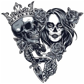 Resim Kurukafa Kadın Gül Tattoo Sticker 01990, 