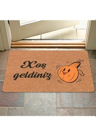 Resim Azerbaycan'a Özel Hoş Geldiniz Xoş G Ldiniz Yazılı Dijital Baskılı Kapı Önü Paspas Kahverengi 