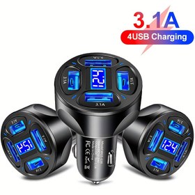 Resim 4'ü 1 Arada USB Araba Şarj Cihazı, 3.1A 4 Portlu Hızlı Şarj Adaptörü Araba Şarj Cihazı 