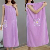 Resim 1 Adet Süper Yumuşak Kadınlar İçin Coral Fleece Havlu Bornoz - Yüksek Emicilik, Kaymaz Çiçek Desenli Cep Tasarımı, Spa ve Banyo Kullanımına Uygun, Dayanıklı Giyilebilir Havlalık, Rahat Ev Kıyafeti, Peluş Malzeme, Kendine Bakım Esansiyeli 