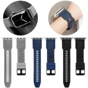 Resim iOS Uyumlu Watch 7 45mm Hibrit Örgü Naylon Silikon İzle Band 