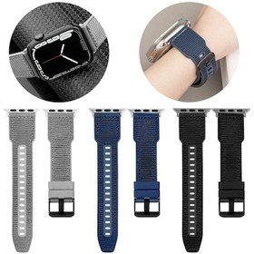 Resim iOS Uyumlu Watch 7 45mm Hibrit Örgü Naylon Silikon İzle Band 