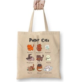 Resim Toyaso Potter Cats Harry Beyaz Bez Çanta Uzun Saplı Alışveriş Çantası Plaj Çantası Beyaz 