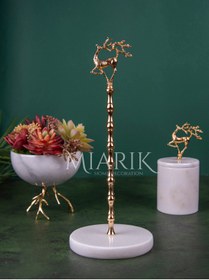 Resim MIARIK DESIGN & DEKORASYON Beyaz Mermer Boynuzlu Geyik Peçetelik Havluluk (gold Altın) 