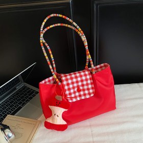 Resim Kadınlar İçin Büyük Kapasiteli Tote Çanta - Lacivert/Kırmızı Ekose Monokrom, Manyetik Kapatma, Geniş İş Çantası, Günlük Kullanım, Alışveriş ve Seyahat için Dayanıklı El Çantası, Oyuncaksı Cazibe Detayları, Sağlam Sap Yapısı 