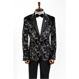 Resim Wessi Slim Fit Simli Erkek Smokin Ceket - Siyah 