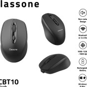 Resim Classone CBT10 Bluetooth + 2.4 Ghz Şarj Edilebilir Kablosuz Mouse - Siyah 