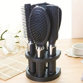 Resim 4 Parça Profesyonel Salon Saç Şekillendirme Seti, Tüm Saç Tipleri İçin Kokuşuz Fırçalar, Ayna & Tutucu ile - Siyah, Saç Fırçası 