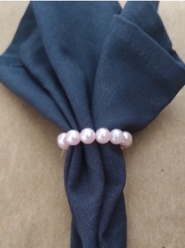 Resim 12 Adet Dekoratif Pembe Yuvarlak İnci Boncuklu Peçete Yüzüğü Halkası - İnci 8 Mm 