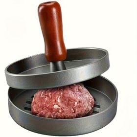 Resim Paslanmaz Çelik Burger Presi Ergonomik Ahşap Saplı - Mükemmel Yuvarlak Köfteler için Ağır Hizmet Metal Yapısı, Izgara, İç Mekan Pişirme, Ev & Profesyonel Mutfaklar, Mutfak Ekipmanları, Modern Mutfak Gereçleri için İdeal, yağ kağıdı hariç. 