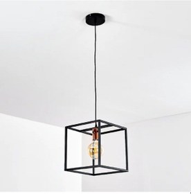 Resim Riolıght Modern1,retro1,rustik1 Küp Metal Tekli Sarkıt Avize 25cm X 25cm Siyah 