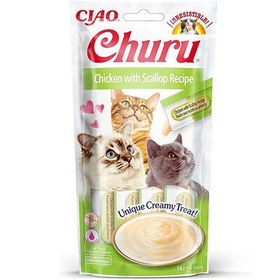Resim Inaba Ciao Churu Cream Tavuklu ve Deniz Taraklı Kedi Ödül Kreması 4 x 14 Gr 