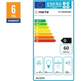 Resim Narte -H20060BX 60 cm Siyah Cam Inox Çıtalı Eğimli Davlumbaz - 6 Yıl Garantili 