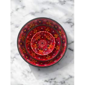 Resim Dekoratif 3 Adet Kırmızı Lale Çini Tasarımlı Tamamen El Yapımı Çerezlik-Sosluk-Kahvaltılık 