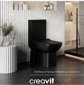 Resim Creavit Lara Kanallı Kömür Karası Duvara Sıfır Klozet Takımı Lr360, Creavit Lara Duroplast Yavaş Kapak Mat Siyah 