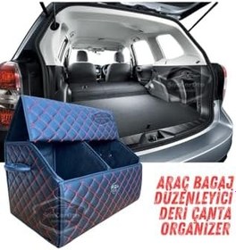 Resim Araç Bagaj Düzenleyici Deri Çanta Organizer Deri Araba Çantası Eşya Düzenleme Otomobil Kırmızı Dikiş 