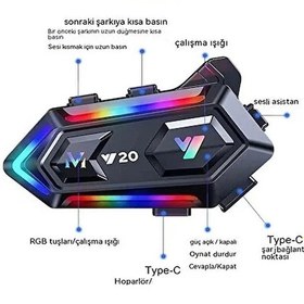 Resim Mepa Y20 Motor Kurye Kask Kulaklık Rgb Modlu Bluetooth Motosiklet Kulaklık 5.3 Bluetooth Interkom Najmaddin 