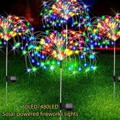 Resim 1 Paket Güneş Enerjili Fırtına Işıkları - 60/480 LED Açık Hava Fırtına Gösterileri Renkli Yıldız Paternleri ile, Su Geçirmez Metal Bahçe Dekoru Düğünler, Verandalar, Arka Bahçeler ve Yürüyüş Yolları için (Beyaz, Sıcak Renk), Açık Hava Aydınlatması | Fırtına Temalı Dekor | Güneş Enerjili Işıklar, Fırtına Dekorasyonları 