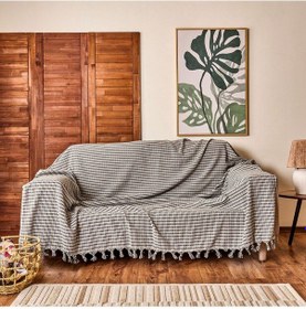 Resim Soft Dama Koltuk Örtüsü - Ekru / Gri - 180x200 Cm Çok Renkli 