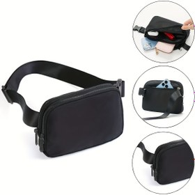 Resim Mini Bel Çantası Ayarlanabilir Askılı, Uniseks Sırt Çantası Dış Mekan Egzersiz Koşu Seyahat için, Siyah 