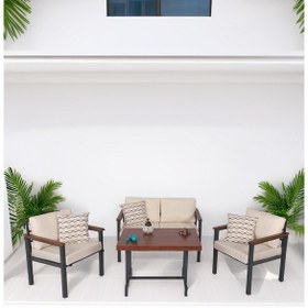 Resim Neokas Balkon Mobilyası, Metal Oturma Grubu, Balkon Seti, Kafe Koltuğu, Bekeleme Alanı Koltuğu, 1 + 1 + 2 + M Antrasit 