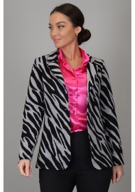Resim Sweetness Kadın Siyah Gri Zebra Desenli Astarsız Tek Düğme Ceket Gri 